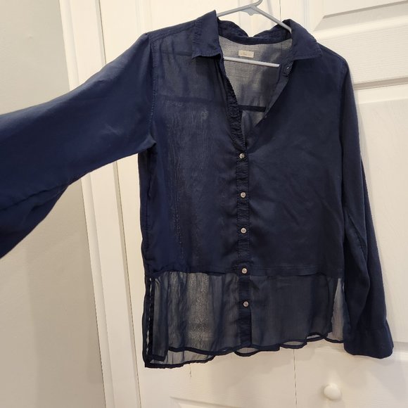 Hollister Button Up Navy Blouse - Picture 1 of 7
